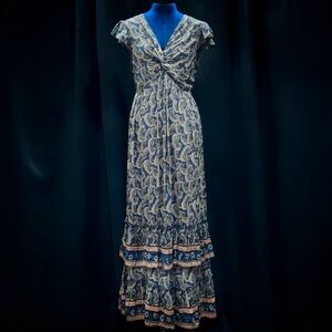 Angie Blue and Cream Paisley Maxi Dress
